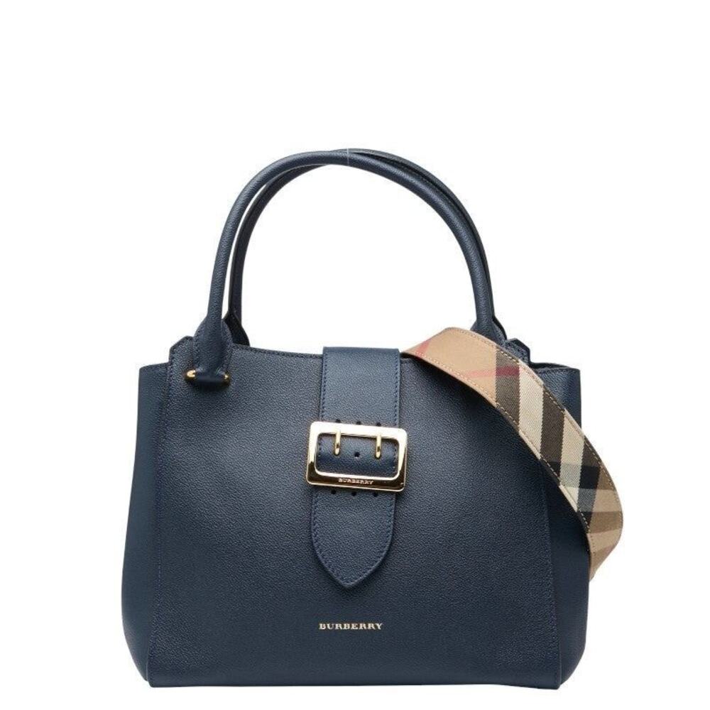 Burberry Nova Check Leather Tote Bag Navy